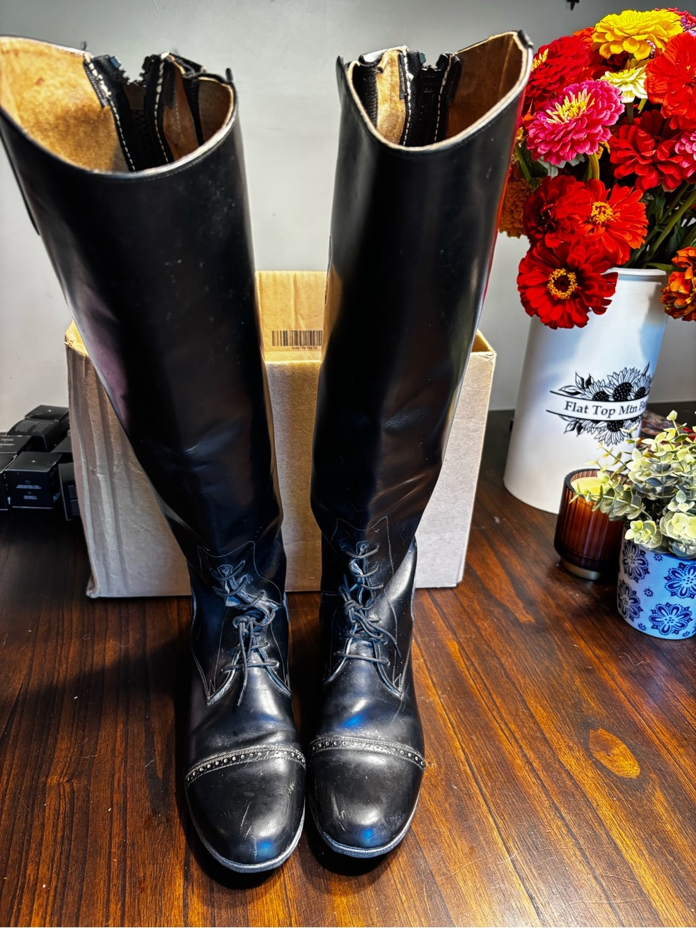 Classic Black Tall Lace-Up Riding Boots